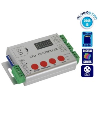 GloboStar® 73444 LED Digital RGB Controller DMX512 & Κάρτα SD για LED Digital RGB Προϊόντα 5v - 12v - 24v  HC03 2048 IC